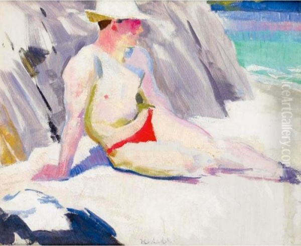 Charles Oliver On The Beach, Iona Oil Painting by Francis Campbell Boileau Cadell