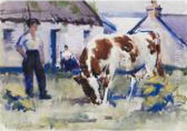 The Brown And White Cow, Iona Oil Painting by Francis Campbell Boileau Cadell