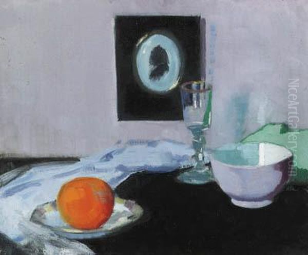 Still Life With Glass, Orange And Silhouette Oil Painting by Francis Campbell Boileau Cadell