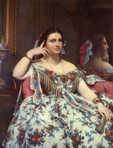 Madame Paul-Sigisbert Moitessier, née Marie-Clotilde-Inès de Foucauld, Seated Oil Painting by Jean Auguste Dominique Ingres