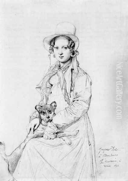 Mademoiselle Henriette Ursule Claire, maybe Thevenin, and her dog Trim Oil Painting by Jean Auguste Dominique Ingres