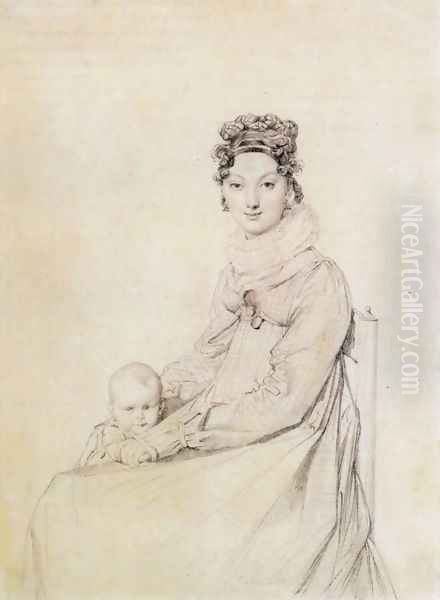 Madame Alexandre Lethiere, born Rosa Meli, and her daughter, Letizia Oil Painting by Jean Auguste Dominique Ingres