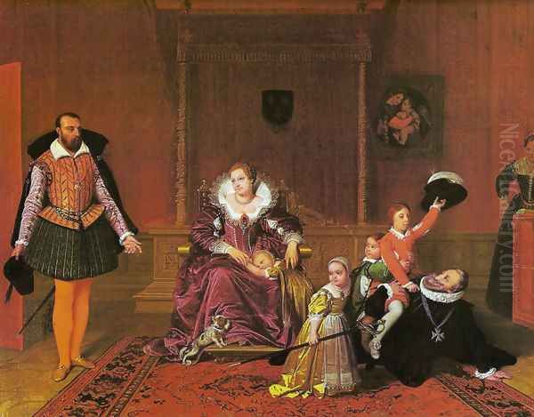 Enrique IV surprised by the Spanish ambassador while playing with his children Oil Painting by Jean Auguste Dominique Ingres