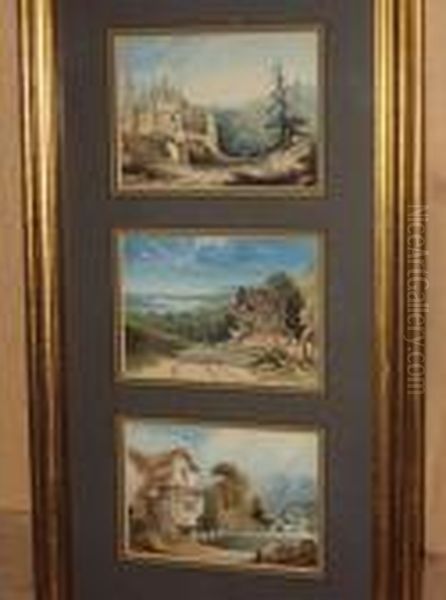 Continental Landscapes With Cottages And A Castle Oil Painting by Alexandre Calame