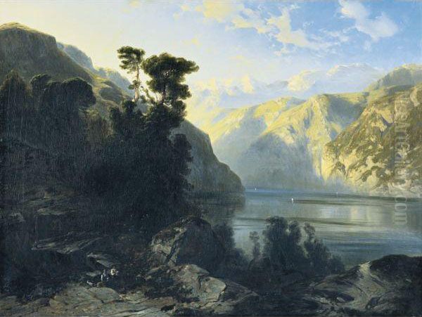 Lac De Uri Avec Le Urirotstock Oil Painting by Alexandre Calame