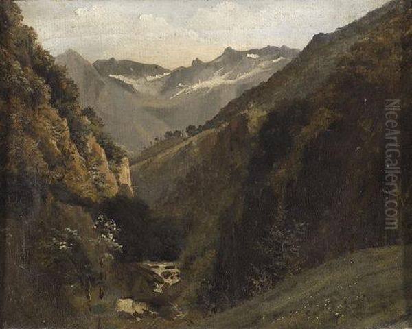 Vallee De Montagne Oil Painting by Alexandre Calame