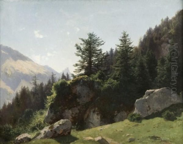 Montagnes Suisses Avec Une Vue Presumee De La Haendeck by Alexandre Calame