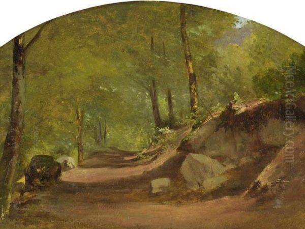 Sonnendurchfluteter Waldweg Oil Painting by Alexandre Calame