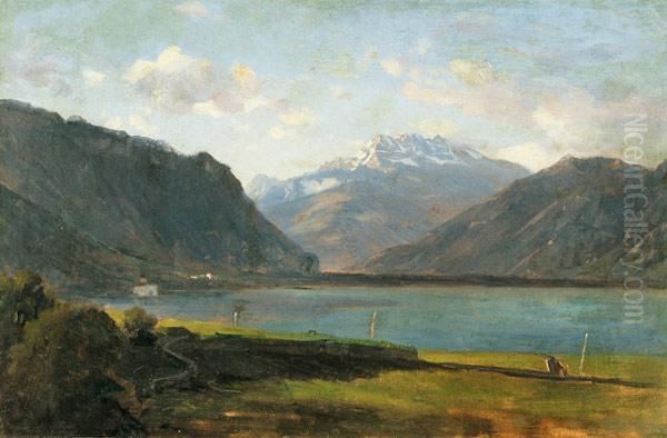 Lac Leman Etdents Du Midi Oil Painting by Alexandre Calame