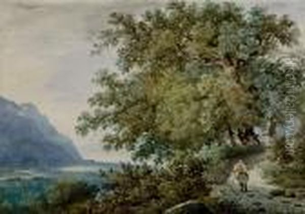 Blick Vom Rhonetal Gegen Den Genfersee Oil Painting by Alexandre Calame