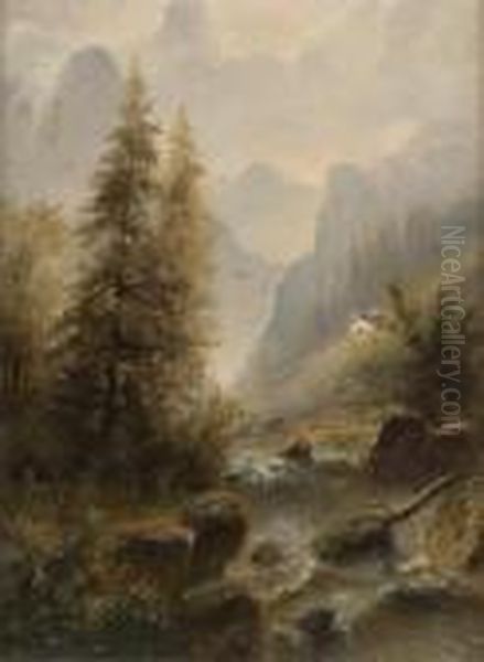 Torrent En Foret Oil Painting by Alexandre Calame