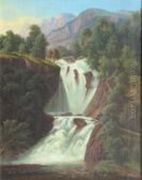 Der Schreienbachfall Im Lindthal Oil Painting by Alexandre Calame