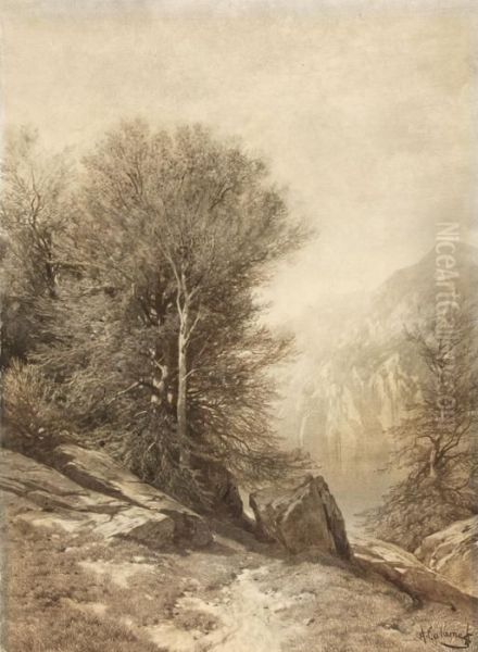 Groupe D'arbres Au Lac Des Quatre-cantons Oil Painting by Alexandre Calame