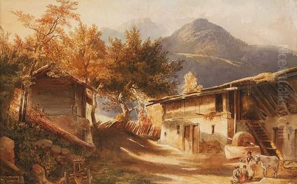 Maison Prise A Saint-jeoire Oil Painting by Alexandre Calame