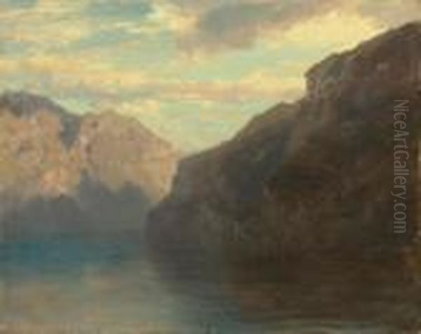 Mountain Lake Oil Painting by Alexandre Calame