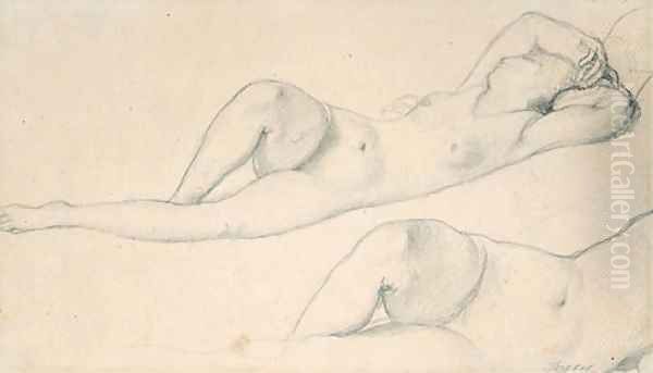 A reclining female Nude Oil Painting by Jean Auguste Dominique Ingres