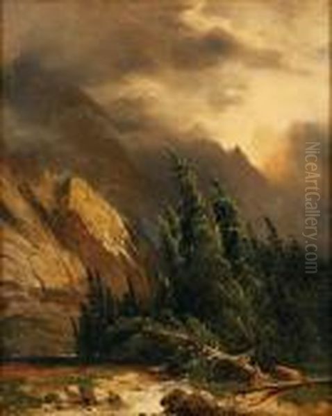 Tempete Dans La Foretde Sapins Oil Painting by Alexandre Calame