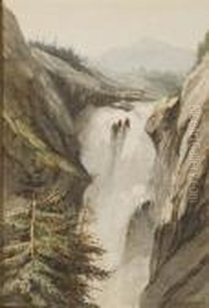 Une Chute D'eau Oil Painting by Alexandre Calame