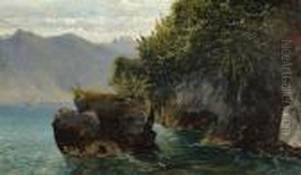 Lake Geneva Near St. Gingolph. Oil Painting by Alexandre Calame