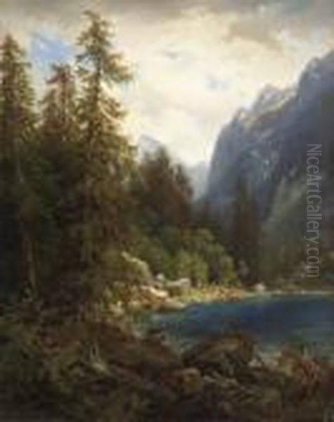 Paysage De Montagne Avec Lac Oil Painting by Alexandre Calame