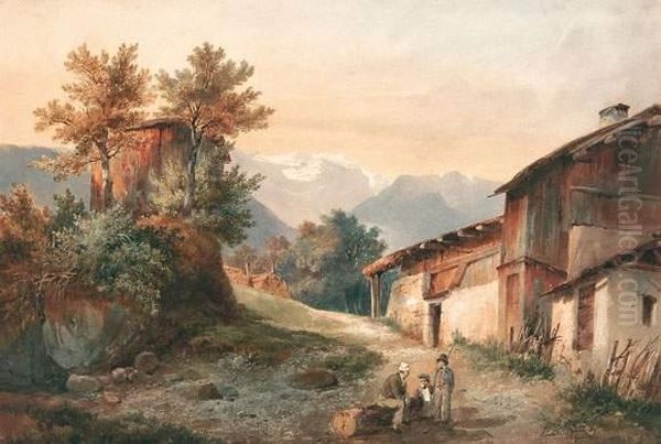 Gehoft In Den Alpen Bei Genf. Oil Painting by Alexandre Calame