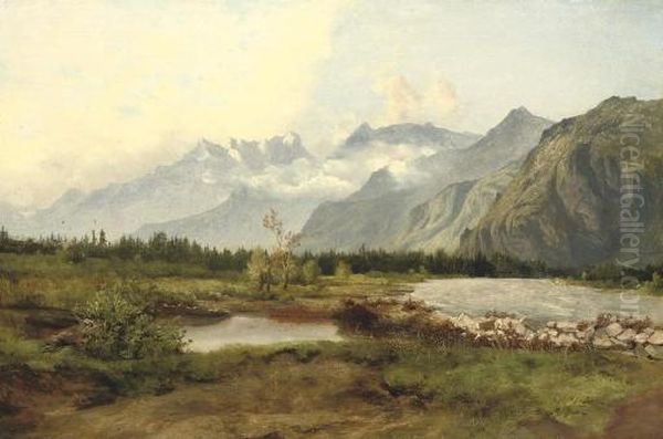 Les Dents Du Midi Oil Painting by Alexandre Calame