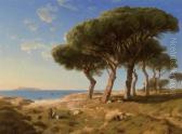 Une Plage A Cannes. 1857. Oil Painting by Alexandre Calame