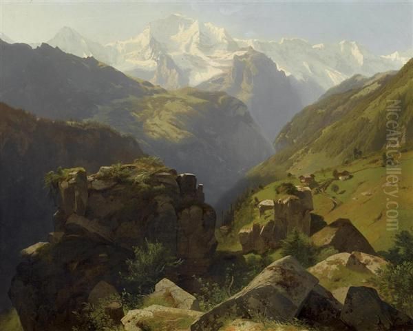 Blick Auf Die Jungfrau Uber Eine Gerollhalde. Um 1854 - 1860. Oil Painting by Alexandre Calame