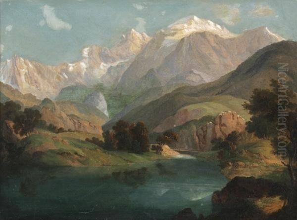 Sommerliche Hochgebirgslandschaft Mit See Oil Painting by Alexandre Calame