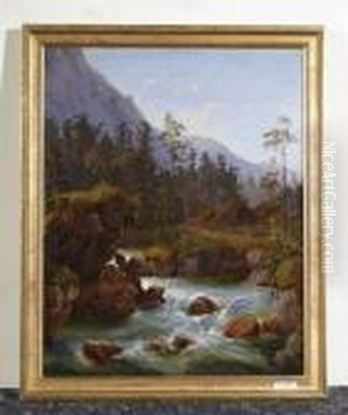 Flusslandschaft. Oil Painting by Alexandre Calame