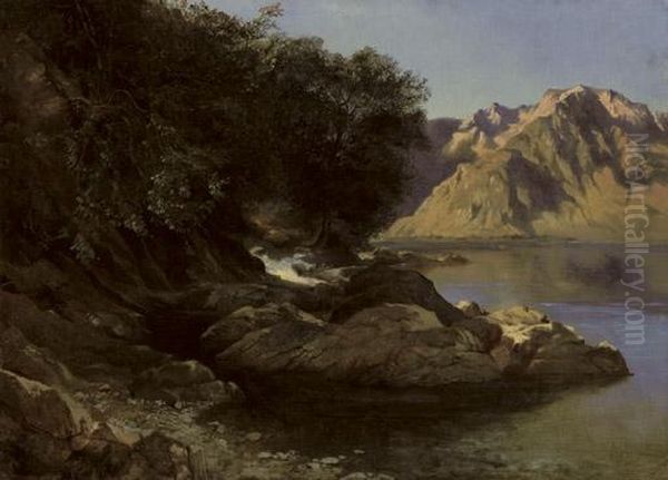 Bord De Lac, 1855-61 Oil Painting by Alexandre Calame