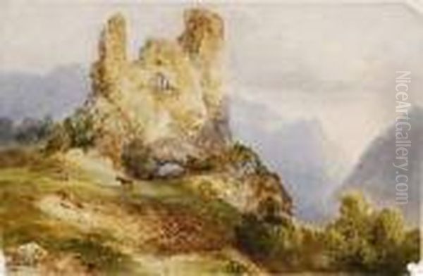 Paysage De Ruine Et Montagne Oil Painting by Alexandre Calame