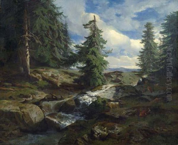 Gebirgslandschaft. 1858 - 1863. Oil Painting by Alexandre Calame