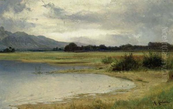 Bords Du Lac De Thoune. 1849. Oil Painting by Alexandre Calame