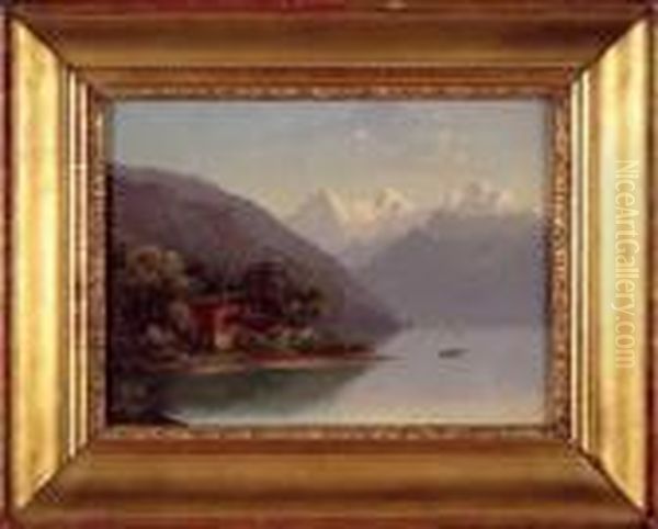 Le Lac De Thoune - Vue De Glacier Oil Painting by Alexandre Calame