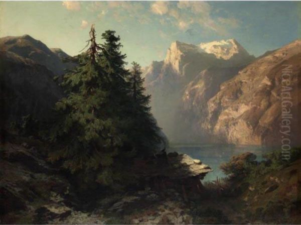 Lac Des Quatre-cantons Pres De 
Brunnen 1857 Lake Of The Four Cantons Close To 
Brunnen 1857 Oil Painting by Alexandre Calame