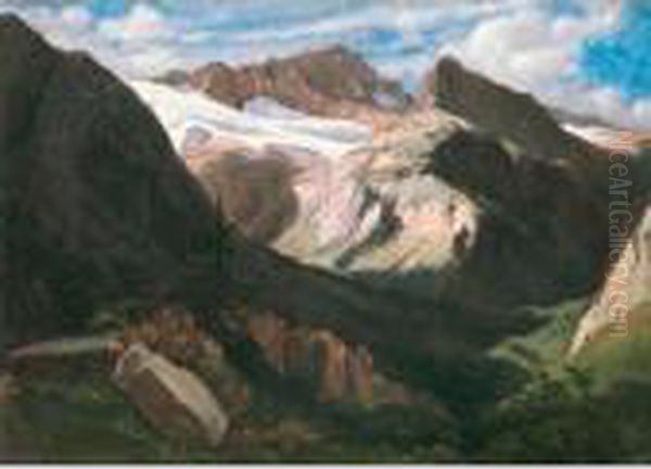 Paysage De Montagne Avec Glacier Oil Painting by Alexandre Calame