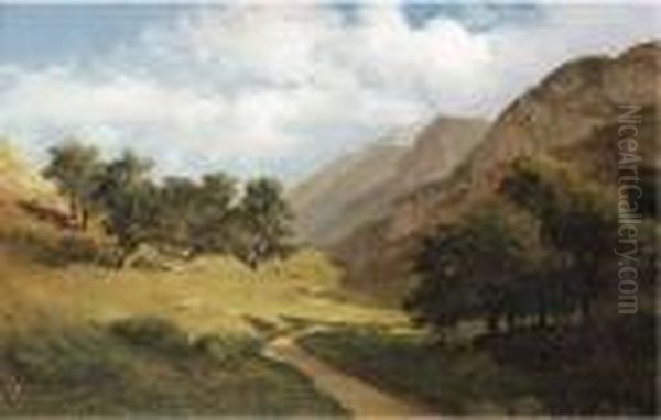 'paysage Au Servas', Switzerland Oil Painting by Alexandre Calame