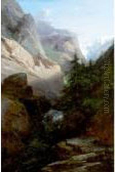 Alpine River Landscape Oil Painting by Alexandre Calame