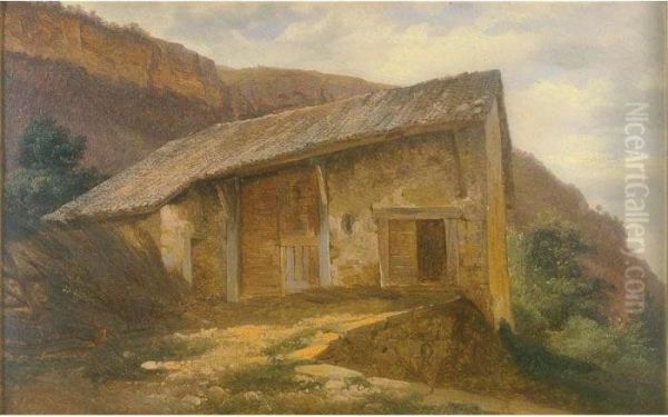 A Farm House On The Side Of A Mountain Oil Painting by Alexandre Calame