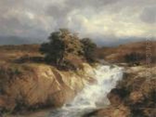 Kleiner Wasserfall In Felsiger Landschaft Oil Painting by Alexandre Calame