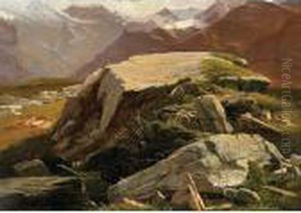 Rocks Near Murren, Switzerland Oil Painting by Alexandre Calame