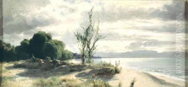 View Of The Lake Of Geneva, Near Evian Oil Painting by Alexandre Calame