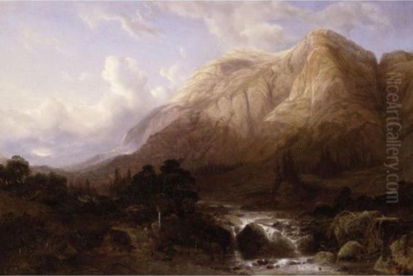 Mountainous Landscape With A Torrent Oil Painting by Alexandre Calame