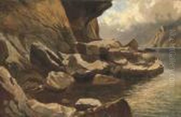 Falaises Et Rochers Au Bord Du Lac Des Quatres-cantons by Alexandre Calame