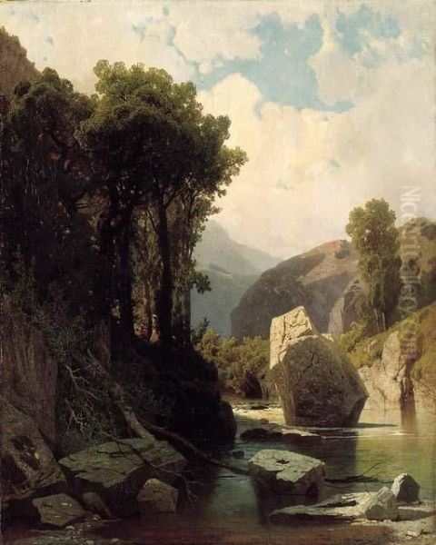 Flusslandschaft Oil Painting by Alexandre Calame