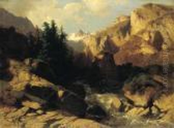 Gebirgslandschaft Oil Painting by Alexandre Calame