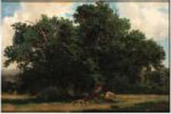 Oak Trees - A Study Oil Painting by Alexandre Calame