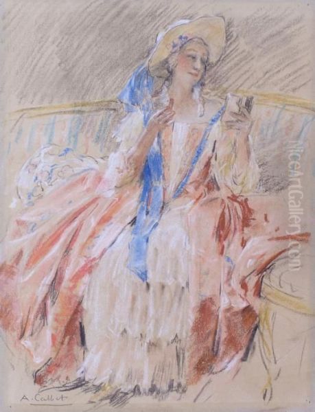 Elegante Au Carnet De Bal Oil Painting by Antoine Calbet