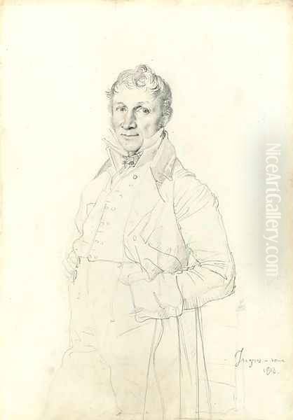 Portrait of a gentleman, believed to be Charles-Bernardin-Ghislain Coppieters-Stochove, three-quarter-length, by a chair Oil Painting by Jean Auguste Dominique Ingres